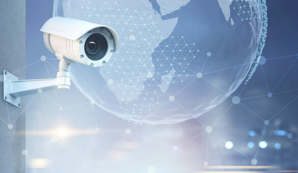 Modern,Cctv,Camera,On,A,Wall.,A,Blurred,Background,With